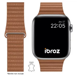 Bracelet Ibroz Apple Watch Cuir Loop 424445mm marron