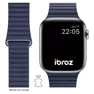 Bracelet Ibroz Apple Watch Cuir Loop 4445mm bleu nuit